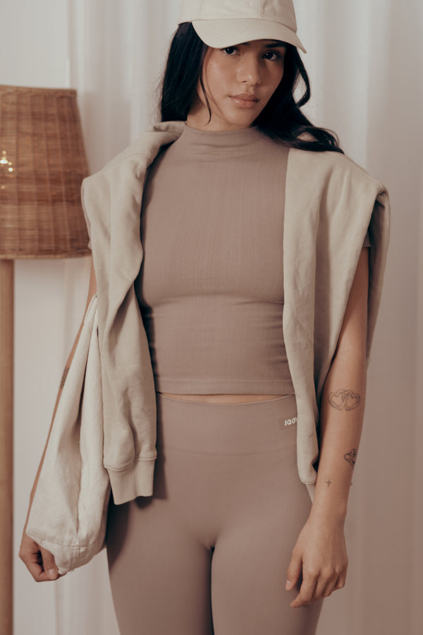 High neck shirt taupe