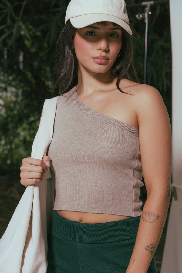 One shoulder tank taupe